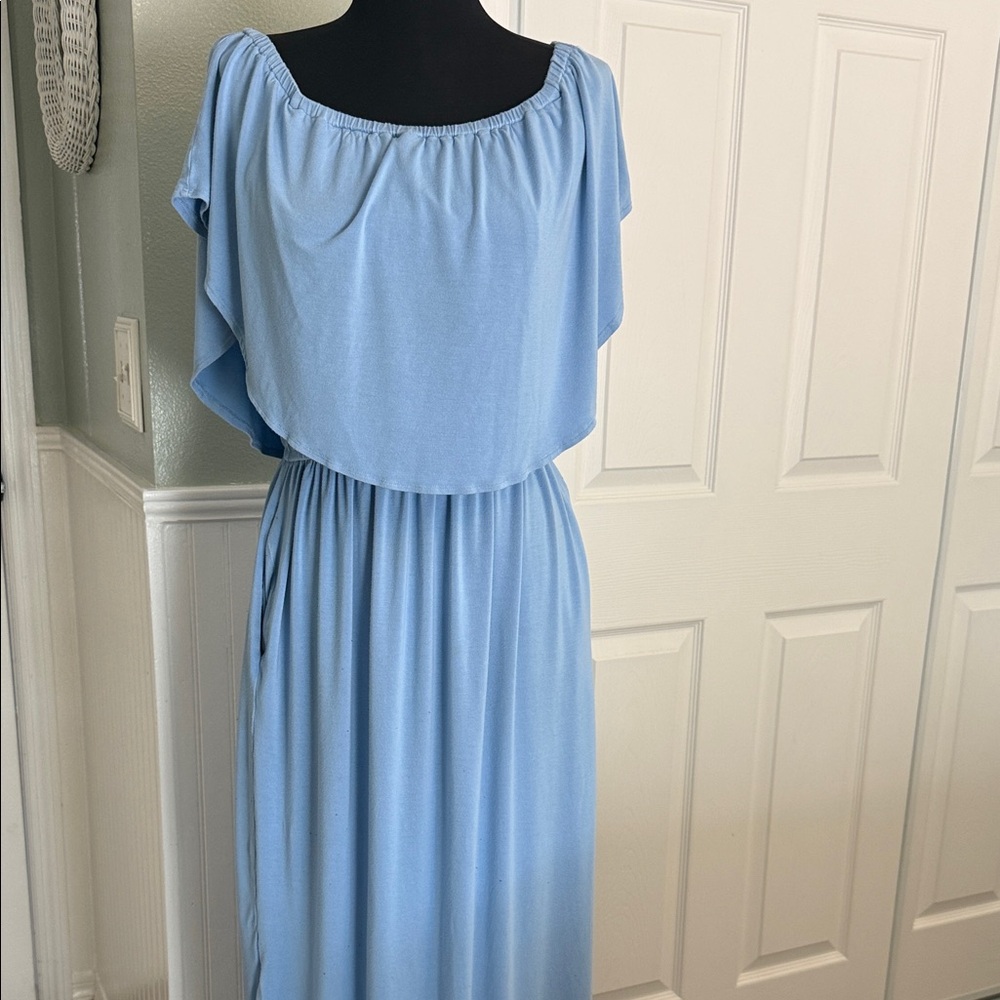 Light Blue Off-Shoulder Maxi Dress